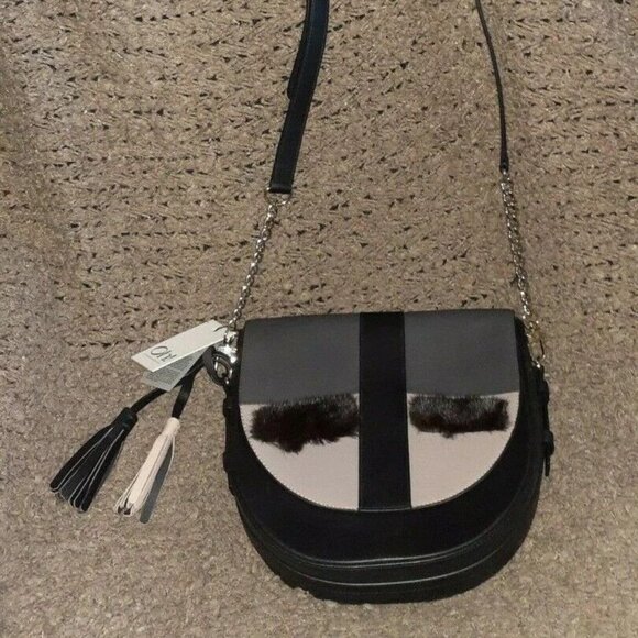 OH! BY KOPENHAGEN FUR-Black,Grey,Beige Leather Messenger-Mink Trim-Crossbody-NWT - Picture 1 of 7